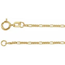 14K Yellow Gold 1.28 mm Figaro 16" Chain