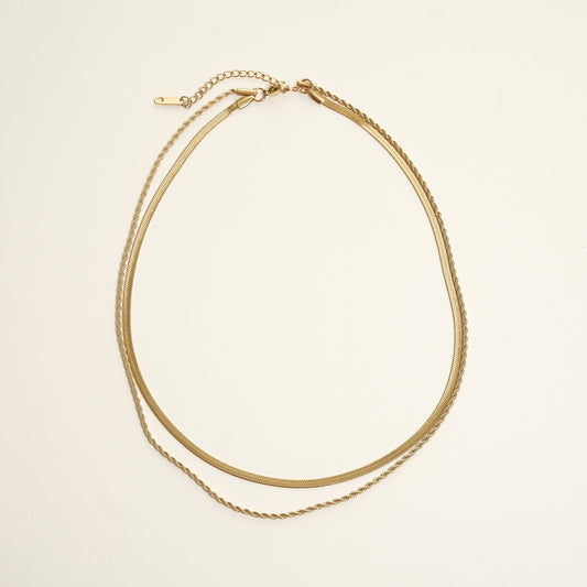 Lisa Herringbone & Rope Chains Necklace