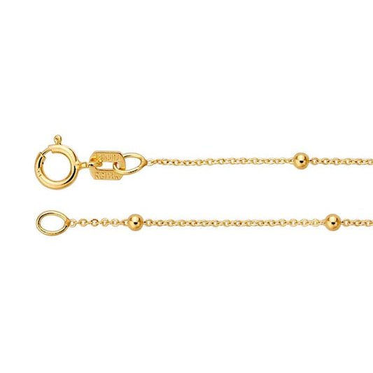 14K Yellow Gold Cable Chain Necklace with 1.7mm Round Beads