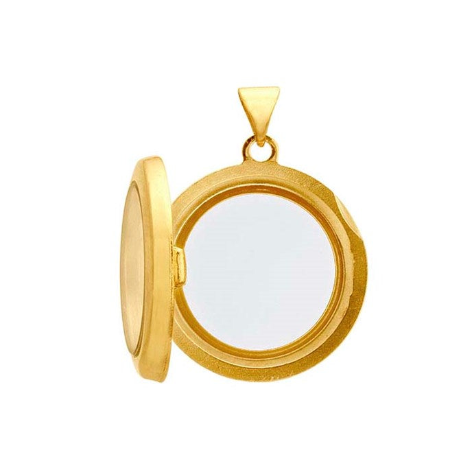 Sterling Silver Yellow Gold-Plated Round Floating Glass Locket Pendant
