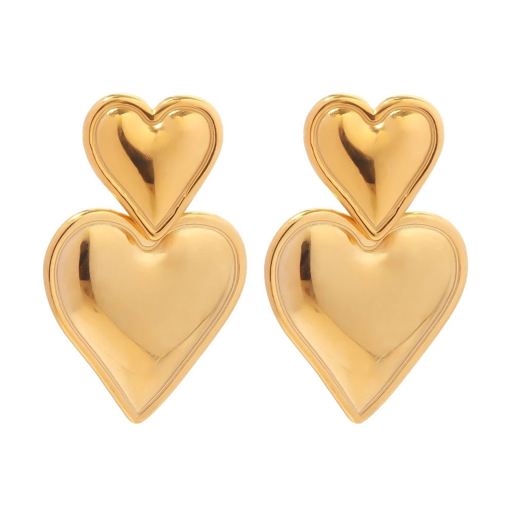 Double Heart Gold Earrings